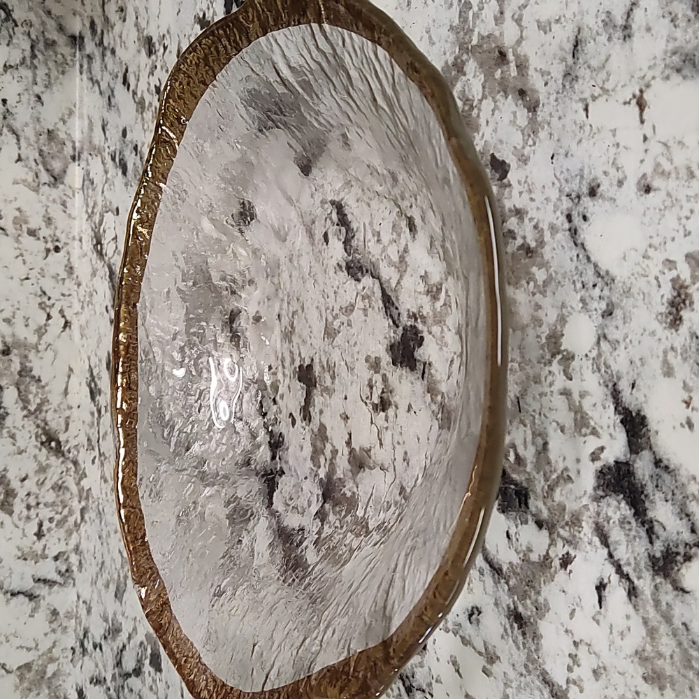 Vintage IVV Glacier Ice Italian Art Glass Bowl With Gold Trim